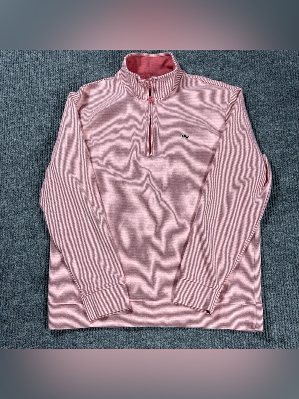 Vineyard Vines Performance Jacket Mens Large Coral Striped 1/4 Zip Knit Pullover